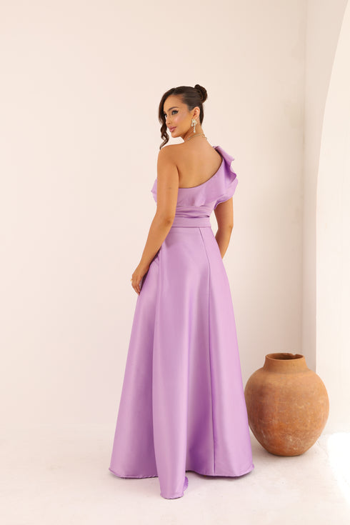 VESTIDO LISO UM OMBRO SÓ BABADO VESTIDO DE FESTA PETRA FINA